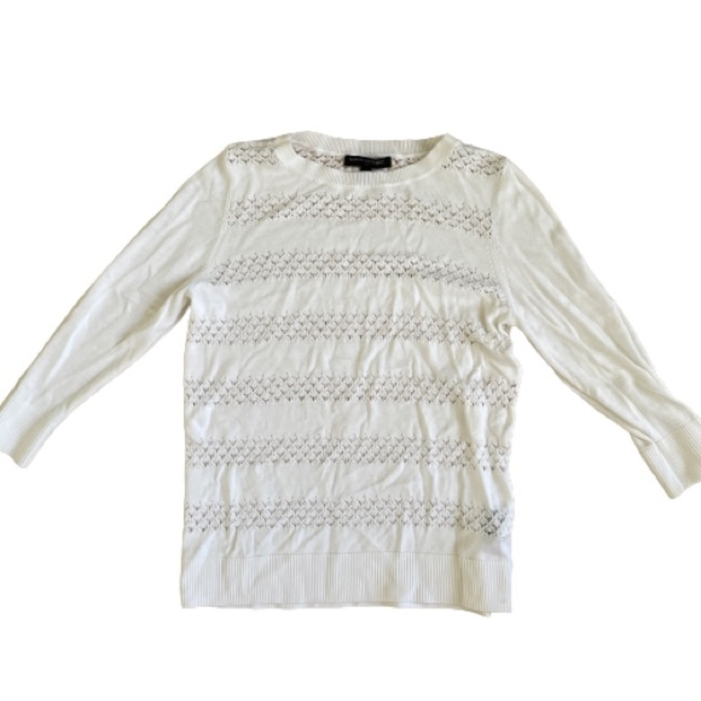 Banana Republic White Crochet Knit Long Sleeve petite Women shirt blouse sweater